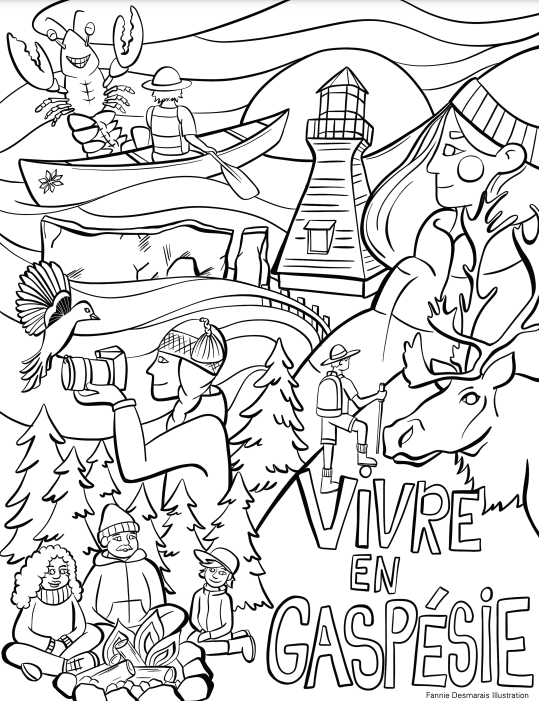 Illustration  à colorier de Vivre enGaspésie Fannie Desmarais 2022