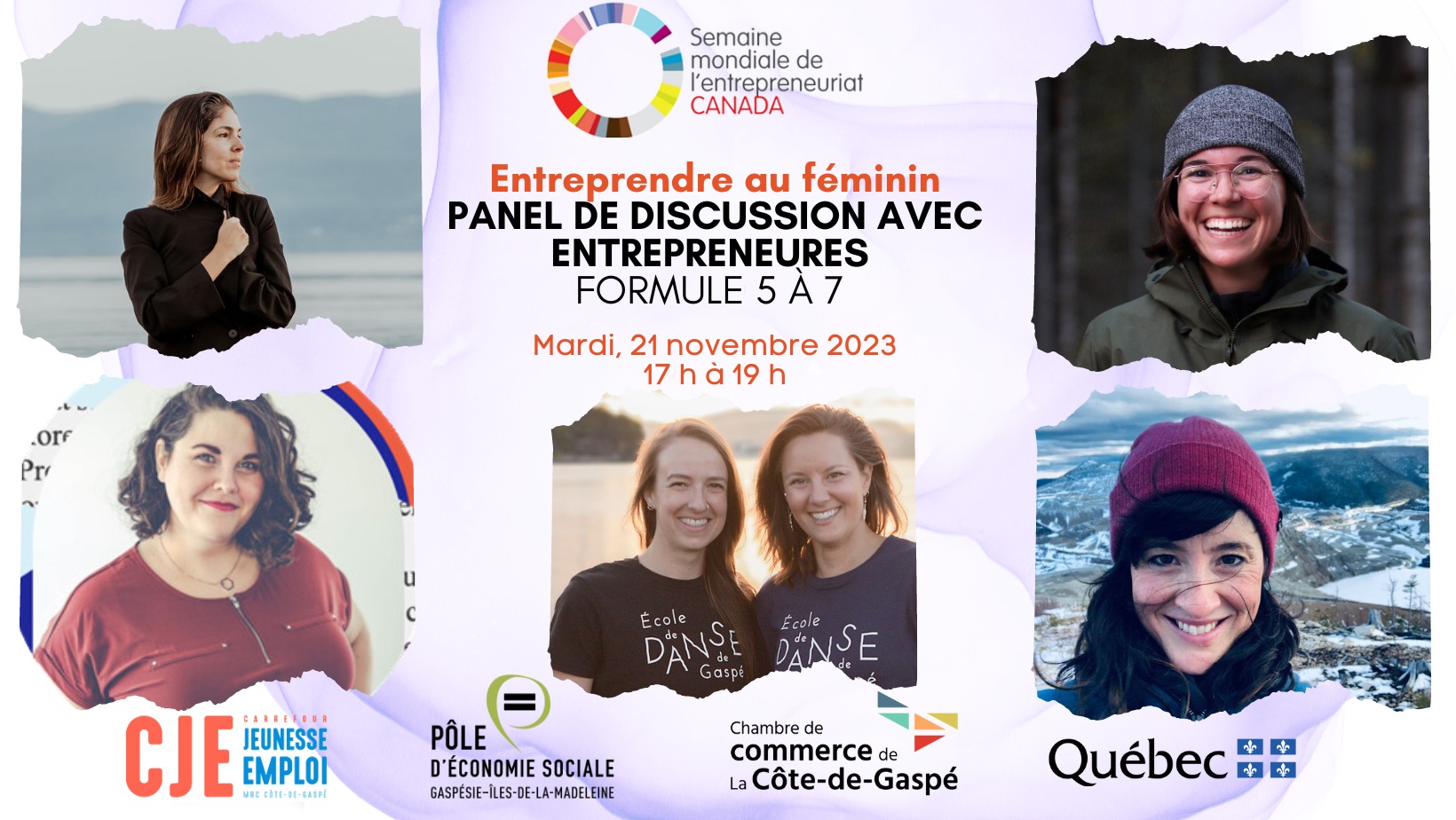5 à 7 panel – Entreprendre au féminin – Semaine mondiale de l’entrepreneuriat 2023 – Côte-de-Gaspé