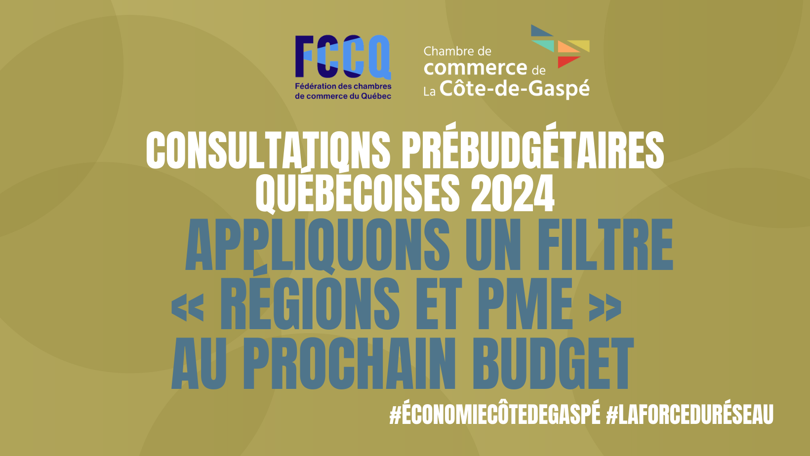 CONSULTATIONS PRÉBUDGÉTAIRES QUÉBÉCOISES 2024 – Appliquons un filtre « Régions et PME » au prochain budget